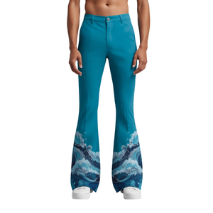 Pantalones Distintivos de Hombre con Diseño de Ondas Horizontales e Influencia Moderna de la Moda Urbana - Product Image 2
