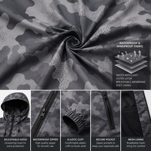 Veste de pluie imperméable à capuche longue camouflage personnalisée, coupe-vent, respirante, pour hommes et femmes, randonnée, pêche, camping, travail - Product Image 5