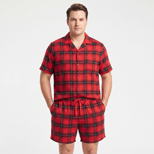 Short Sleeve <b>Pajama</b> Set Men Button Down Flannel Shirt Drawstring Waist Plaid Shorts Set Mens <b>Check</b> Flannel <b>Pajama</b> Set Men - Product Image 2