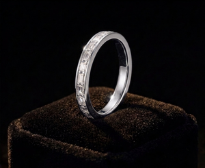 925 Sterling <b>Silver</b> <b>Eternity</b> Band <b>Ring</b> With Baguette Cut Diamonds Channel Setting Classic Style Unisex Wedding Jewelry - Product Image 3