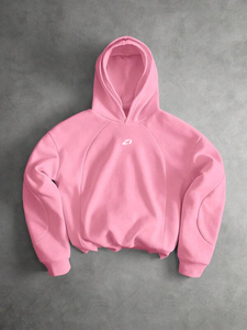 Sudadera con capucha doble extragrande rosa de forro polar grueso para hombre, con logo personalizado, estilo pullover, para otoño e invierno, venta al por mayor, ropa urbana, OEM - Product Image 5