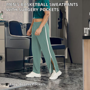 Pantalones Deportivos de Baloncesto para Hombre, de Lona de Peso Medio, 100% Algodón, Antiarrugas, de Secado Rápido, Ecológicos, con Bolsillos Postoperatorios y Cintura con Botones - Product Image 2