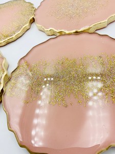 Resin Round Pink Gold Glitter Coasters Glam <b>Table</b> <b>Mats</b> Reusable 400mm Tea Coaster For <b>table</b> Home Decor Hotel Restaurant UO INDIA - Product Image 4