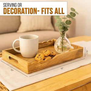 Plateau de service rustique en bois écologique de luxe avec poignées, idéal pour le petit-déjeuner, la table basse, l'ottoman, la cuisine et la maison - Product Image 2
