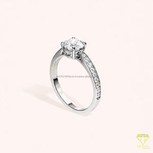 Round Cut Moissanite Diamond Engagement <b>Ring</b> Pave <b>Solitaire</b> Bridal Wedding <b>Ring</b> White Gold Promise Jewelry for Women - Product Image 5