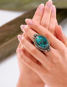 Anillos Unisex Religiosos de Plata de Ley 925 con Turquesa Engastada en Bisel, los Más Vendidos, Precio de Fábrica al por Mayor - Product Image 3