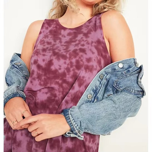 Débardeur tricoté sans manches tie-dye pour femme, col rond, décontracté, respirant, 100 % polyester, sportif, logo avant, longueur standard - Product Image 3