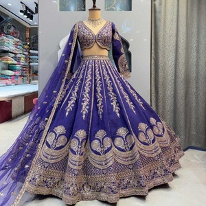 Nuevo Lehenga Choli de Seda para Novia, Traje Étnico Indio para Boda, Largo hasta el Suelo, Reversible, Protección Solar, Bordado Intenso, Precio Bajo - Product Image 1
