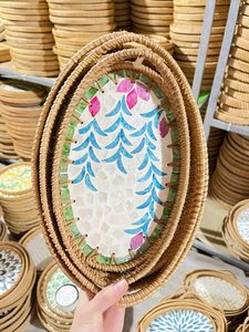 Plateau en rotin fait main au Vietnam, en nacre et fibres naturelles tressées, pour la décoration intérieure, le service et la présentation. - Product Image 6