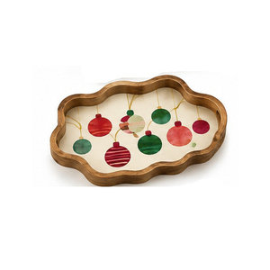 <b>Wooden</b> Serving <b>Tray</b> With Polka Dot Pattern Laminated Finish Handle Residential Use - Product Image 5