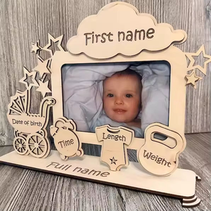Cadre photo commémoratif en bois pour bébé, panneau d'annonce de naissance, accessoires photo de naissance en bois - Product Image 5