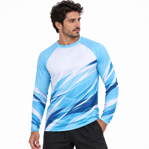 Men's Long Sleeve <b>Geometric</b> Print Sporty T-<b>Shirt</b> Quick Dry Slim Fit O-Neck Blue White Patterned Knitted Polyester - Product Image 6