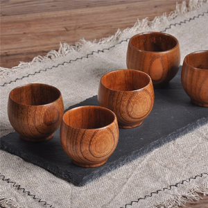 Natural Solid Wood Japanese Tea <b>Cups</b> Luxury Wooden Modern Design With Handle Tea Coffee Drinks <b>Cups</b> & <b>Saucers</b> - Product Image 4