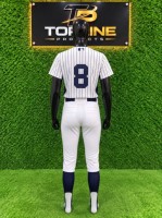 Maillot de baseball personnalisé pour femme Topline – Rayures blanches et bleues, manches courtes, boutonnage frontal, coupe régulière, respirant et anti-humidité