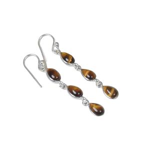 Pendientes Largos Colgantes de Plata de Ley 925 con Gema de Ojo de Tigre en Forma de Pera, Joyería Artesanal con Piedras Preciosas - Product Image 1