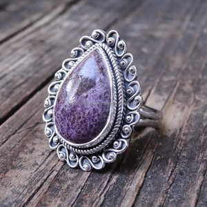Anillo de Charoite Natural de Plata de Ley 925, joyería de plata hecha a mano Bohemia, regalo de fiesta de cumpleaños para ella - Product Image 4