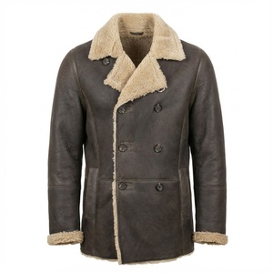 Vestes en cuir véritable pour hommes, personnalisables, style vintage, en peau de mouton, chaudes, en fausse fourrure, teintes unies, pour l'hiver, vente en gros - Product Image 1