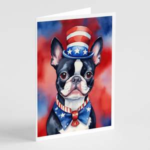 Whimsical Boston Terrier patriotic อเมริกันโน้ตแพ็ค8ว่างเปล่า A7ขนาด5x7การ์ดอวยพรกับซองจดหมาย - Product Image 1
