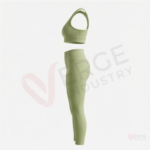 Ensemble de yoga sans couture pour femmes, 2 pièces, soutien-gorge de sport vert sauge, leggings taille haute, dos nageur - Product Image 3