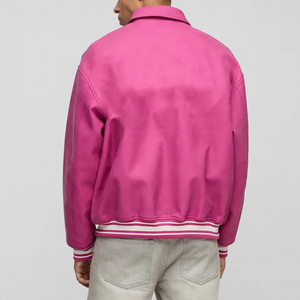 Veste universitaire rose personnalisée pour homme, veste bomber oversize, veste streetwear à boutons pression, veste letterman, veste décontractée en tricot côtelé, veste universitaire - Product Image 2