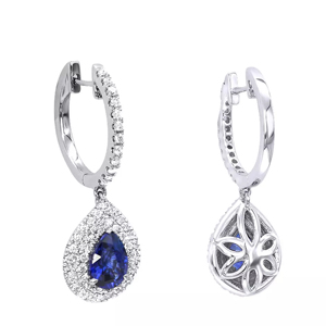 Boucles d'oreilles créoles de luxe en argent 925 avec saphir taille poire et halo de diamants, pendantes en forme de goutte d'eau, pour femme, bijoux de mariage - Product Image 1