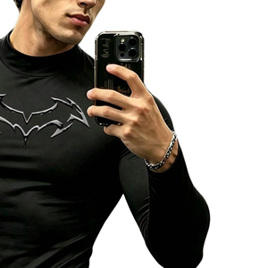 <b>Mens</b> Casual <b>Shirts</b> Knitted Long Sleeve Compression <b>Shirt</b> <b>Collarless</b> Base Layer Solid Training Running Gym Fitness Sportswear Top - Product Image 4