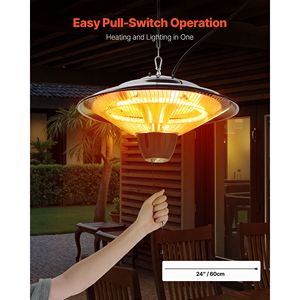 1500W Electric Infrared Patio <b>Heater</b> with IP34 Protection 23.6 Inch Adjustable Pull Cord AU <b>Plug</b> for Garden Use - Product Image 6