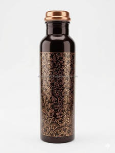 Solid <b>Copper</b> Drinking Bottle 750 ml with <b>Screw</b> Lid for Everyday Hydration <b>Copper</b> Water Bottle Oriental Floral Design - Product Image 4