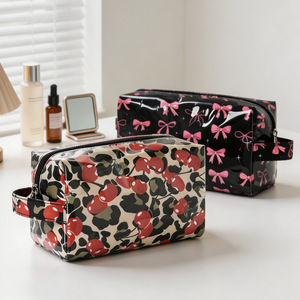 Black Pink Bow Cosmetic Bag Clear Vinyl <b>Makeup</b> Pouch Zipper Toiletry <b>Case</b> Travel Organizer - Product Image 3