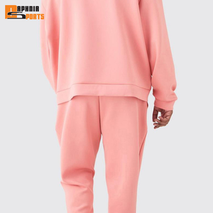 Conjunto de 2 Piezas de Sudadera con Capucha y Pantalones Deportivos de Felpa de Algodón Grueso, Color Liso, con Logotipo Personalizado, Hombros Caídos, Fabricante OEM - Product Image 4