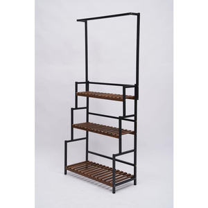 Support de pot de fleurs en fer de qualité supérieure, étagère à plantes à 4 niveaux avec panneau grillagé, support durable en acier noir thermolaqué pour la décoration du jardin - Product Image 2