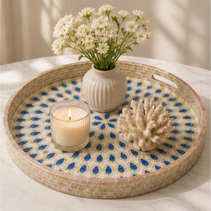 Bandeja Decorativa Redonda con Incrustaciones de Madreperla, Mosaico Azul, Centro de Mesa de Lujo para Sala de Estar - Product Image 3