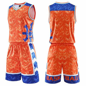 Conjunto de Uniforme de Baloncesto Retro Reversible Azul y Naranja, Equipación de Baloncesto Retro - Product Image 3