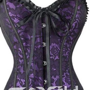 เสื้อรัดทรงแฟชั่นผ้าแจ็คการ์ดเข้ารูปมีระบายและโบว์ผ้าแจ็คการ์ดสีม่วงแบบกำหนดเอง - Product Image 5