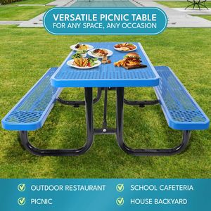 Tavolo da Picnic Rettangolare in Acciaio Blu da 6 Piedi per Esterni con Supporto per Ombrellone - Product Image 4