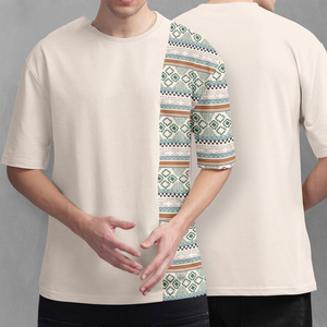 T-shirt mode homme à rayures en coton, coupe oversize, imprimé sérigraphié écologique, col rond, manches courtes, vente en gros personnalisée - Product Image 5