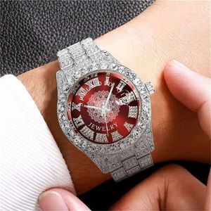 Montre de luxe pour homme, analogique à quartz, avec diamants et moissanite, boîtier argenté, verre saphir, fermoir invisible, bracelet 28 mm, 24 cm, mouvement ETA, étanche - Product Image 6