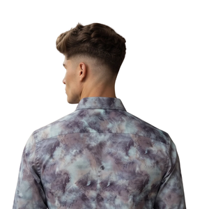 Camisa de Manga Larga para Hombre, Estampado Abstracto Gris Púrpura, Corte Entallado, Estilo Casual y Elegante para Fiestas y Eventos - Product Image 4
