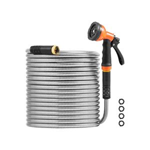 Tubo da Giardino Rinforzato in Acciaio Inossidabile Antiruggine da 60m, Anti-Piega, con Ugello a 10 Funzioni, Disponibile anche nelle Lunghezze da 7,5m e 15m - Product Image 1