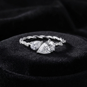 10K White Gold Diamond Engagement <b>Ring</b> Toi Et Moi <b>Two</b> <b>Stone</b> Pear Cut Engagement <b>Ring</b> Twisted Rope Band Accent lab Grown Diamonds - Product Image 4