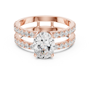 แหวนหมั้นเพชรทรงรีหรูหรา พร้อมวงแหวนประดับเพชรแบบ Double Pavé ทองคำขาว 14K 18K  ผู้ผลิตเครื่องประดับสั่งทำพิเศษ - Product Image 2