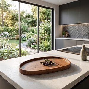 Plateau en bois de teck massif de qualité alimentaire, forme naturelle, fait main, vaisselle artisanale balinaise, outil de service de luxe pour la restauration - Product Image 2