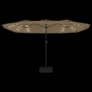Parasol de jardin en polyester taupe et gris foncé avec base en fer thermolaqué – Élégant parasol de terrasse - Product Image 6