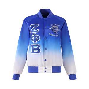 Blouson Bomber en Satin Délavé Zeta Phi Beta avec Broderie Chenille – Vêtement Unisexe Haut de Gamme pour Sororité Grecque, Fermeture Boutonnée - Product Image 1