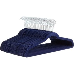 Cintres en tissu velours fin antidérapants bleu marine/argent, lot de 50 pour costumes et vêtements - Product Image 1