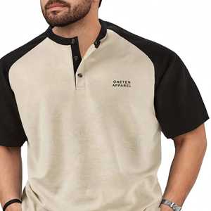 <b>Men's</b> Cotton Breathable Summer 2 in 1 Color Block <b>Henley</b> T-<b>Shirt</b> & Drawstring Pants Set Casual Short Sleeve - Product Image 6