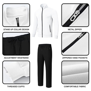 Conjunto Deportivo para Hombre 2026, Blanco y Negro, Manga Larga, Cierre de Cremallera, Cuello Alto, Estilo Casual, Transpirable, Color Sólido, para Otoño - Product Image 5