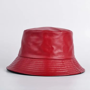 Chapeaux réversibles pour femmes, chapeaux seau haute couture, chapeaux de pêcheur en PU, couleur unie, casquettes en cuir originales personnalisées - Product Image 4