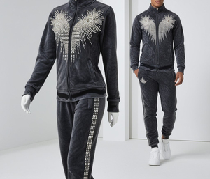 Premium Unisex Rhinestone Tracksuit Set Custom Glitter Hoodie And Sweatpants Oversize Hip Hop Casual Two Piece Outfit - Product Image 6