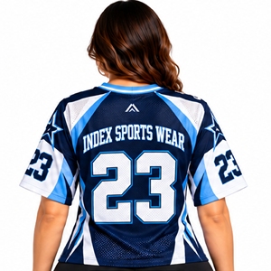 Camiseta de fútbol de malla azul marino para mujer, cuello en V, manga corta, número 23 impreso, top deportivo transpirable para equipo - Product Image 2
